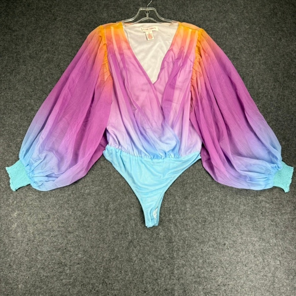 Flying Tomato Women's Bodysuit Size S Multi Color Hombre Sheer Sleeve Top